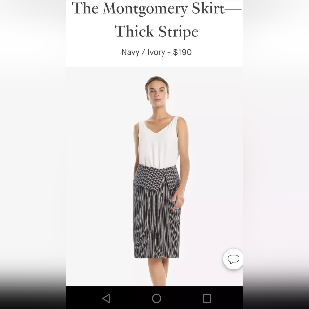 NWT MM.LaFleur The Montgomery Skirt in Thick Stripe (Navy/Ivory), Sz 8